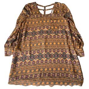 Love21 Women Dress size M Long Sleeve KneeLength Deep Cut in Back Loose Fit Tan